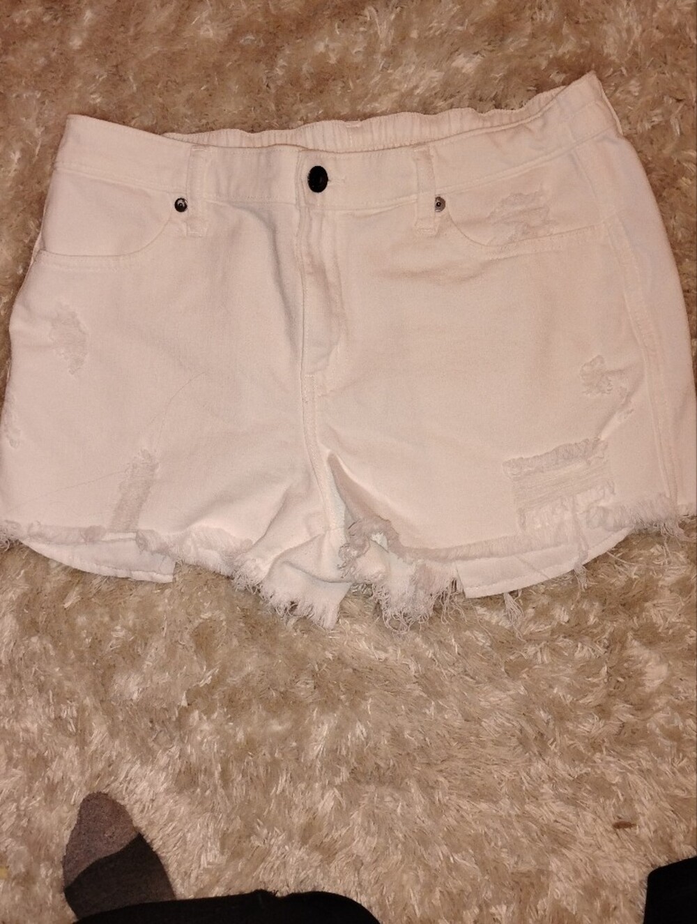 Aerie White Distressed Stretch Waist Shorts Medium